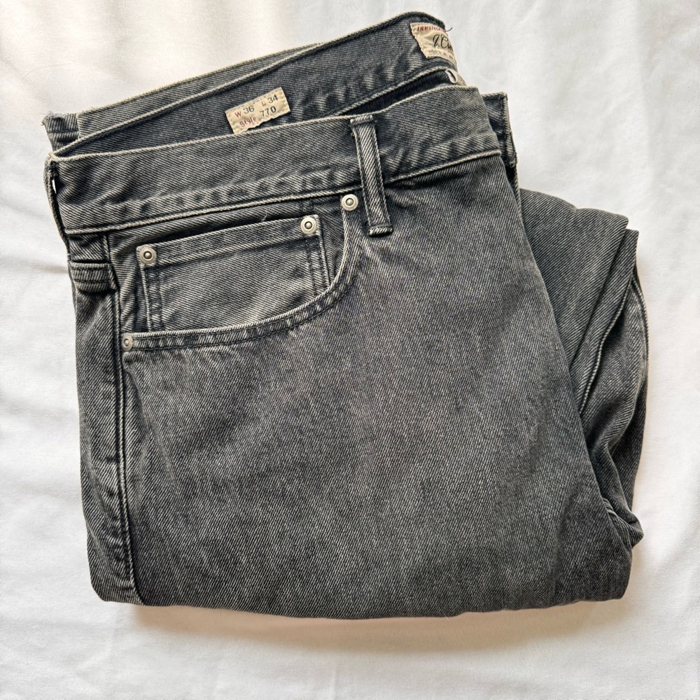 J Crew Men’s Jeans - Style 770 - Washed Black Denim - 36W x 34L